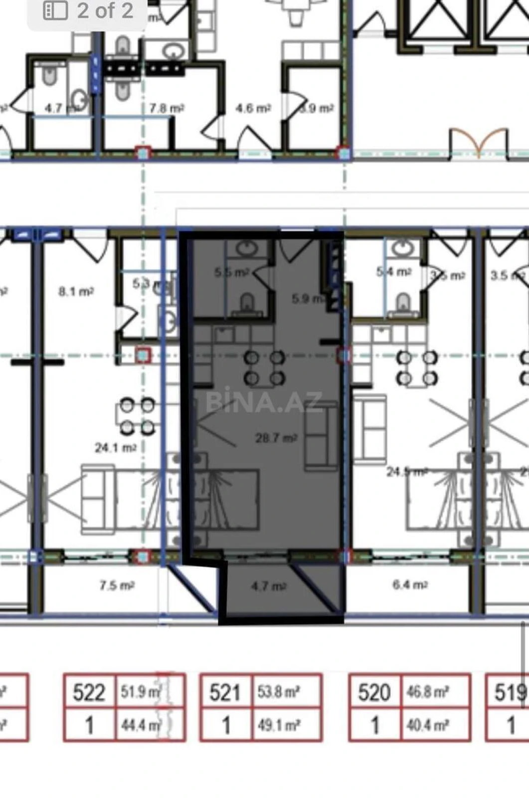 Satılır 1 otaqlı mənzil 54 m²