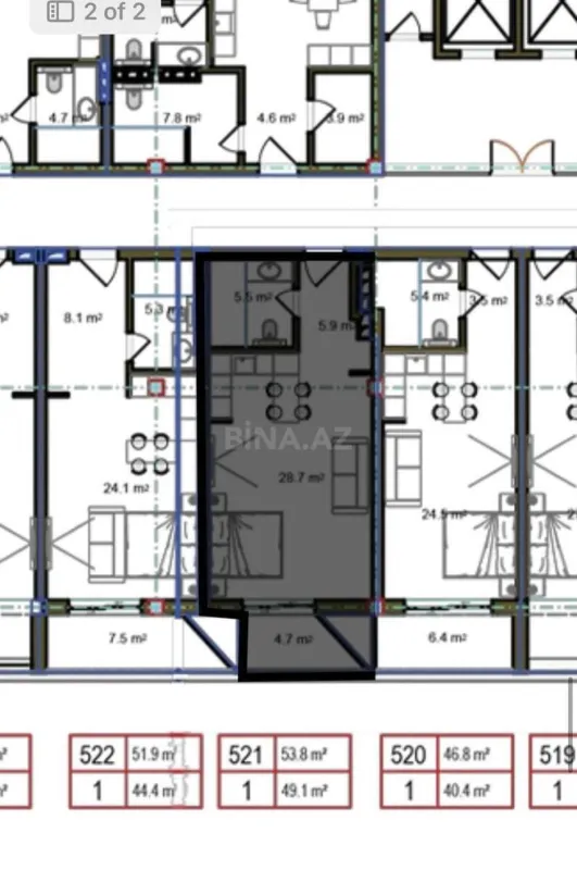 Satılır 1 otaqlı mənzil 54 m²