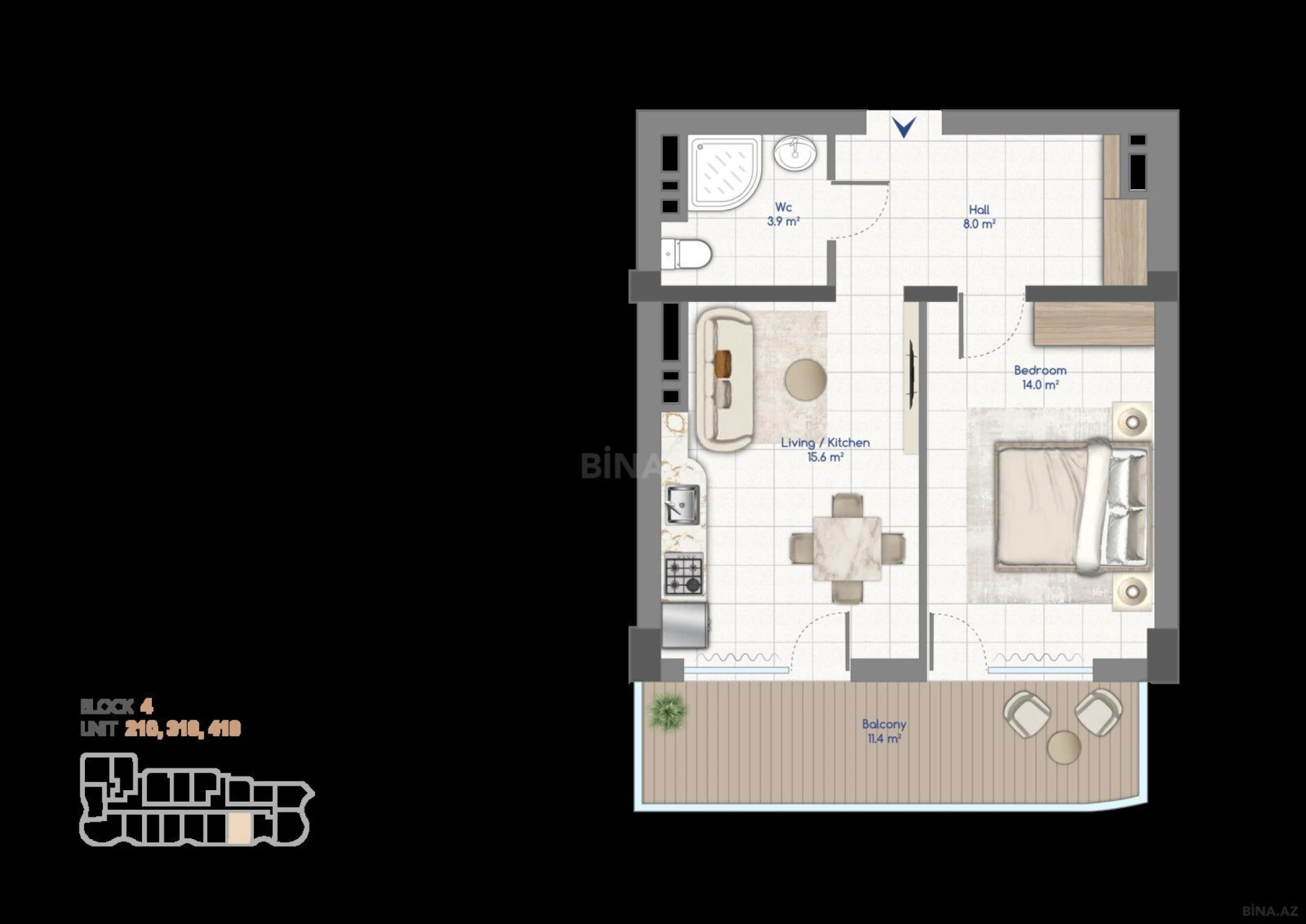Satılır 2 otaqlı mənzil 63.1 m²