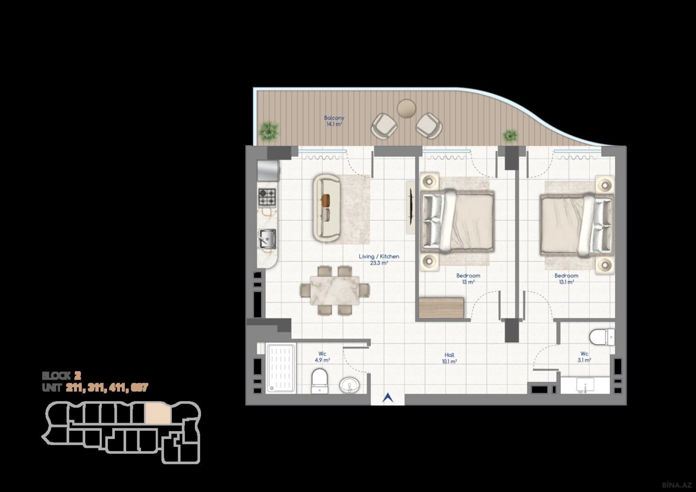Satılır 3 otaqlı mənzil 95.5 m²