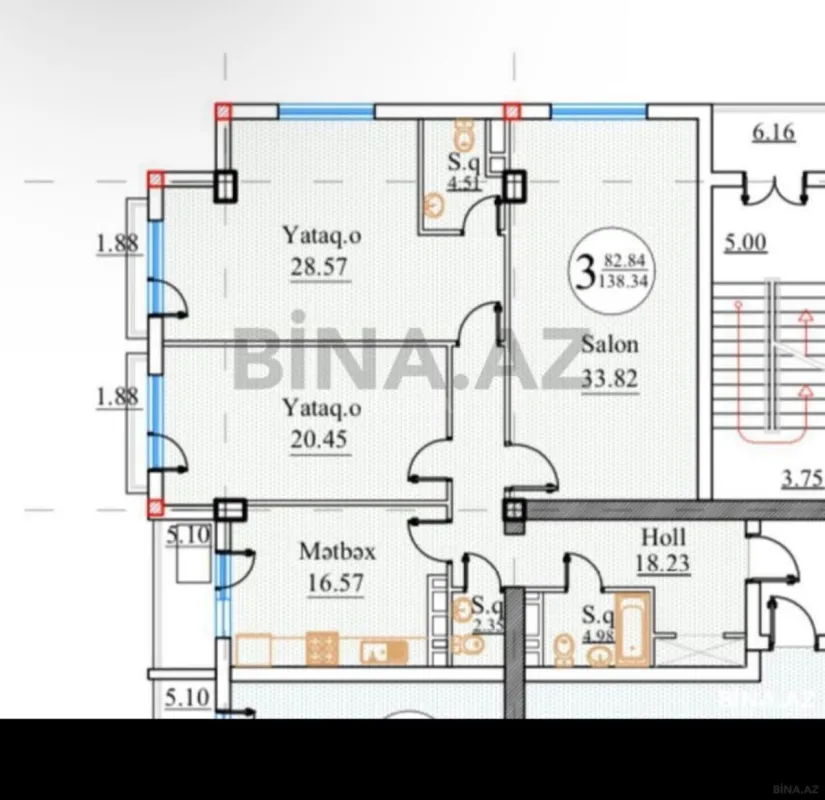 Satılır 3 otaqlı mənzil 139 m²
