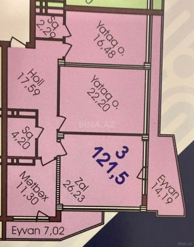 Satılır 3 otaqlı mənzil 121.5 m²