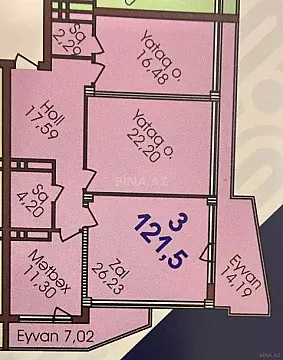 Satılır 3 otaqlı mənzil 121.5 m²