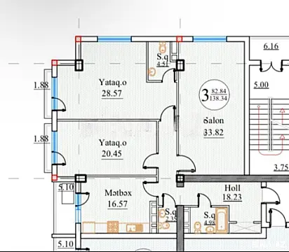 Satılır 3 otaqlı mənzil 138.4 m²