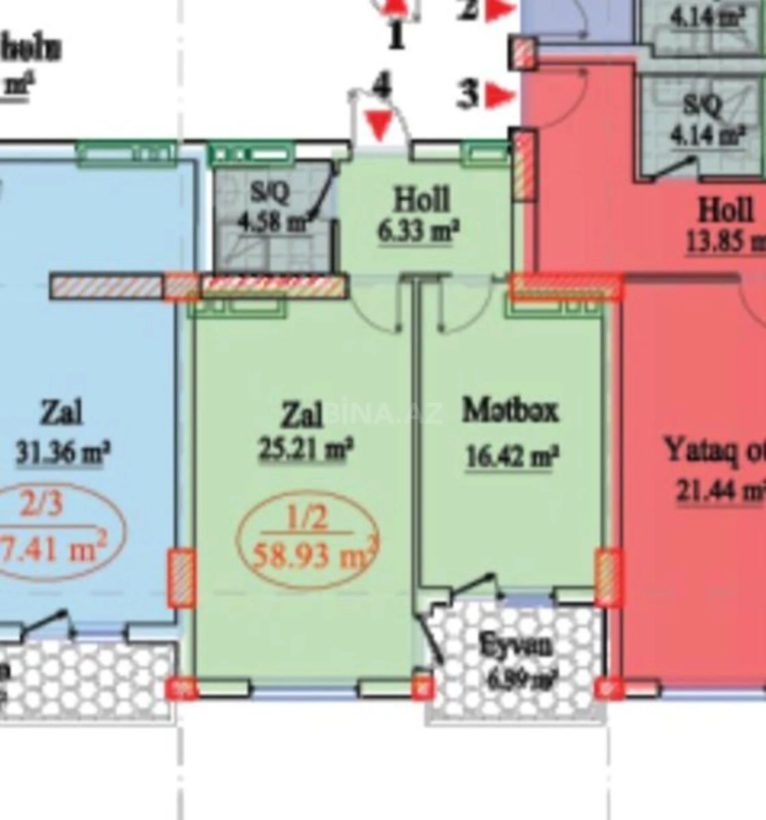 Satılır 1 otaqlı mənzil 59 m²