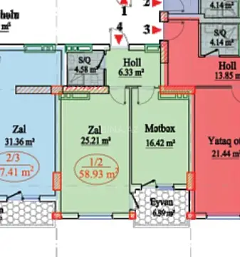 Satılır 1 otaqlı mənzil 59 m²