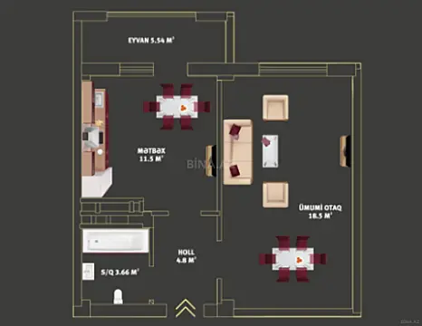 Satılır 1 otaqlı mənzil 44 m²