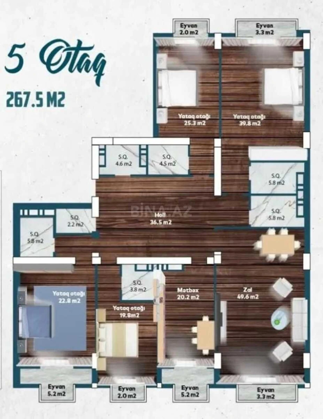 Satılır 5 otaqlı mənzil 267 m²
