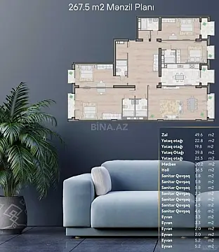 Satılır 5 otaqlı mənzil 267 m²