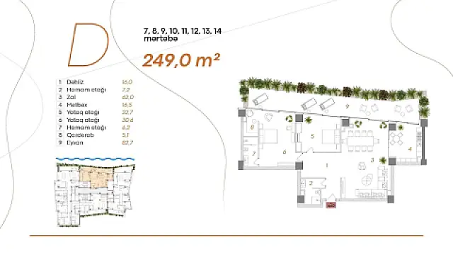 Satılır 3 otaqlı mənzil 249 m²