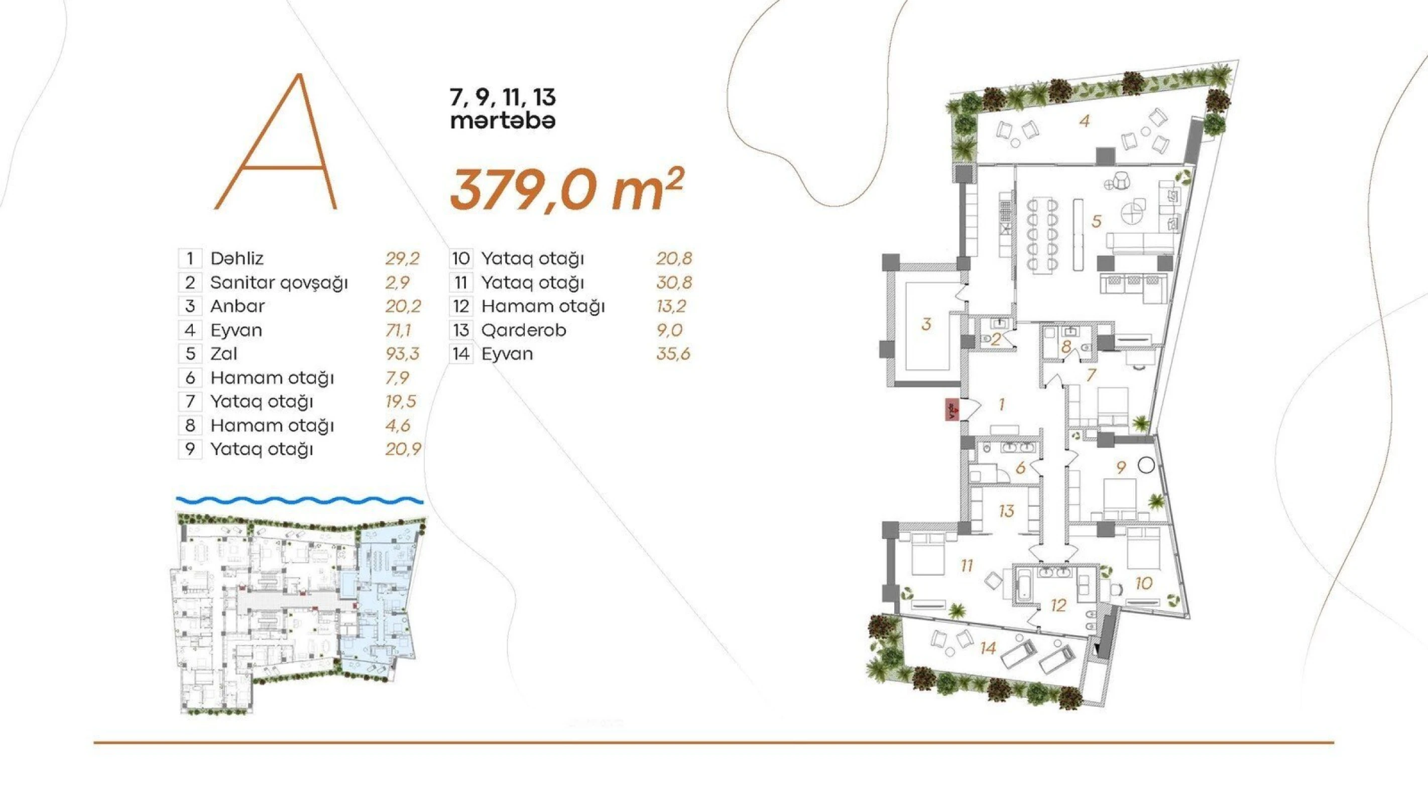 Satılır 5 otaqlı mənzil 379 m²