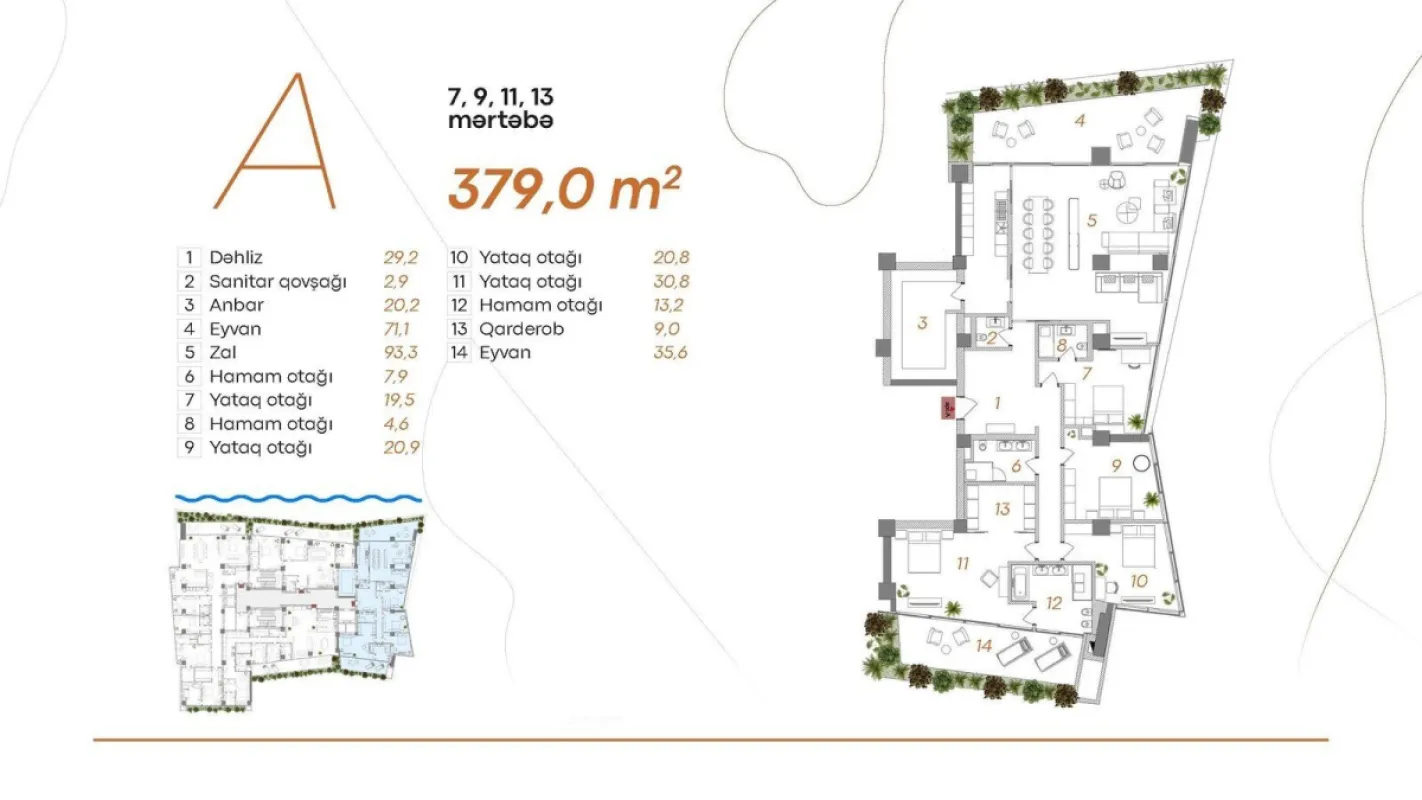 Satılır 5 otaqlı mənzil 379 m²