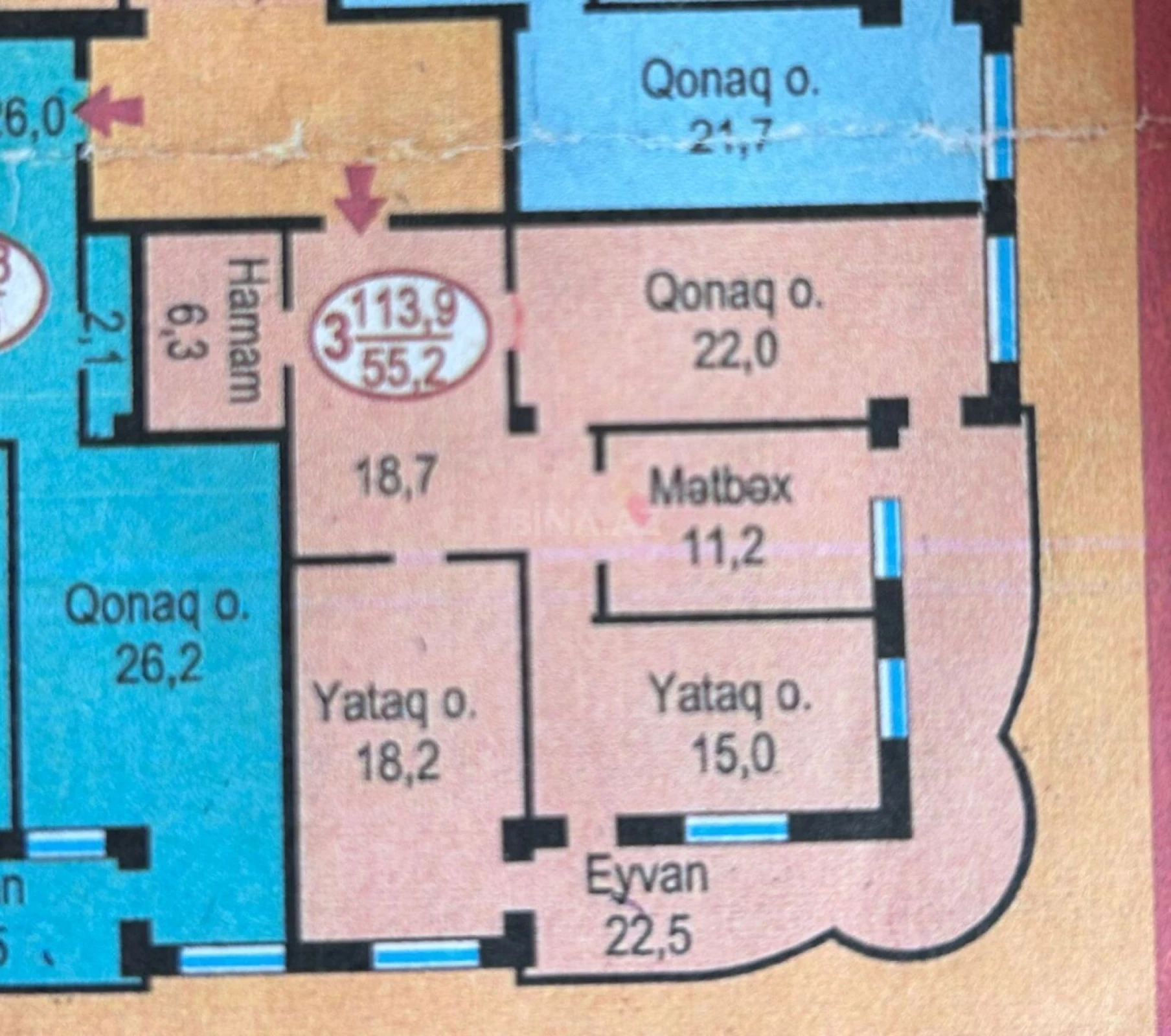 Satılır 3 otaqlı mənzil 120 m²