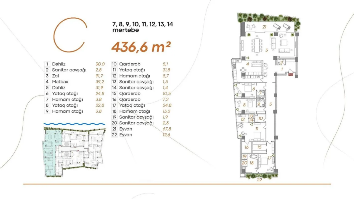 Satılır 5 otaqlı mənzil 436.6 m²