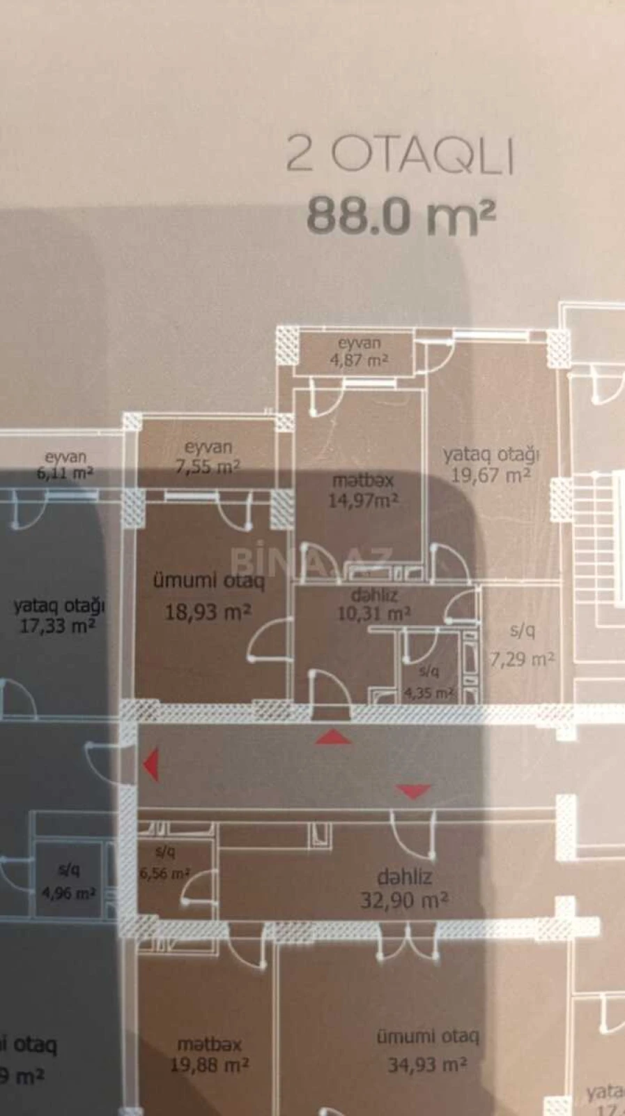 Satılır 2 otaqlı mənzil 88 m²