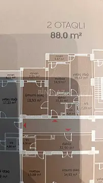 Satılır 2 otaqlı mənzil 88 m²