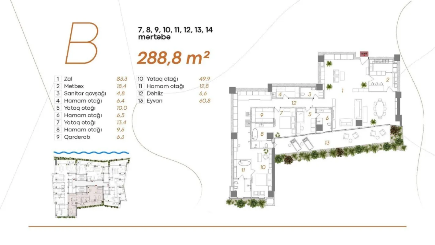 Satılır 4 otaqlı mənzil 288.8 m²