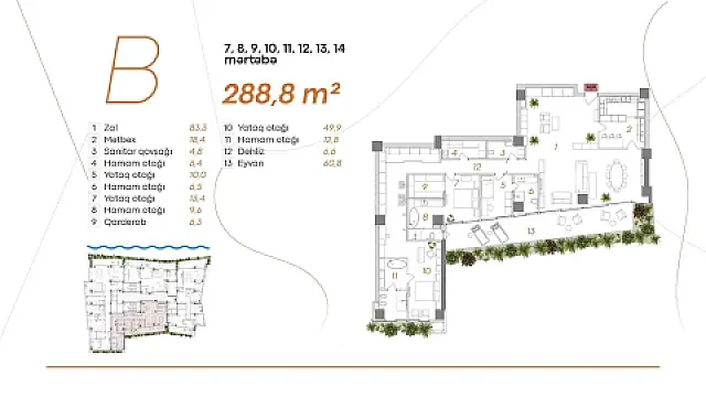 Satılır 4 otaqlı mənzil 288.8 m²