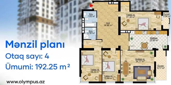Satılır 4 otaqlı mənzil 192.5 m²