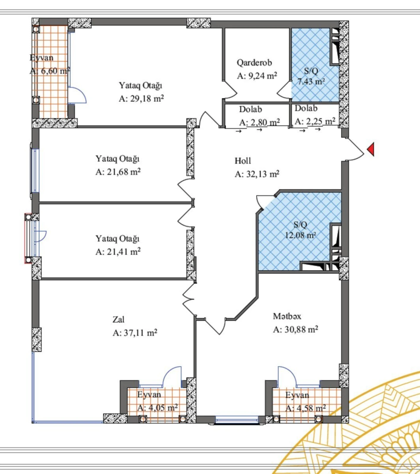 Satılır 4 otaqlı mənzil 221.1 m²