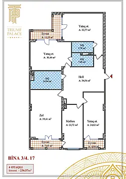 Satılır 4 otaqlı mənzil 236 m²