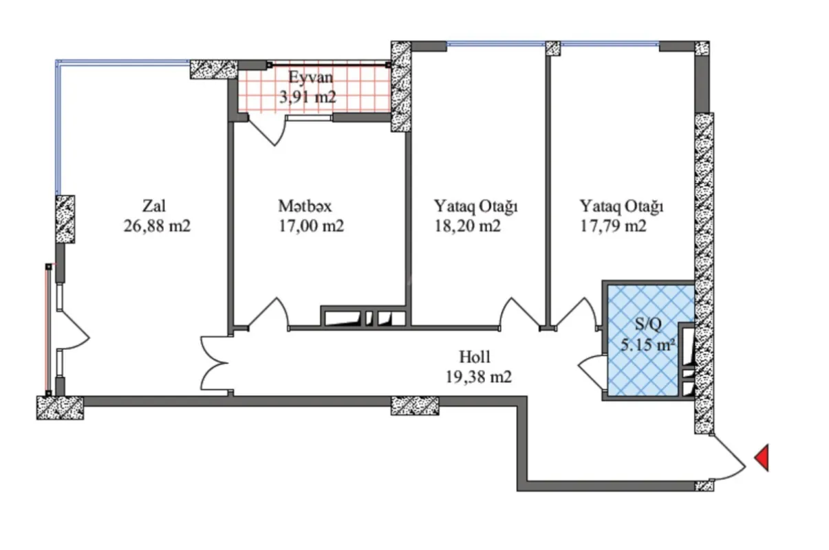 Satılır 3 otaqlı mənzil 108.8 m²