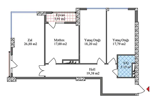 Satılır 3 otaqlı mənzil 108.8 m²