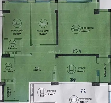 Satılır 3 otaqlı mənzil 135 m²