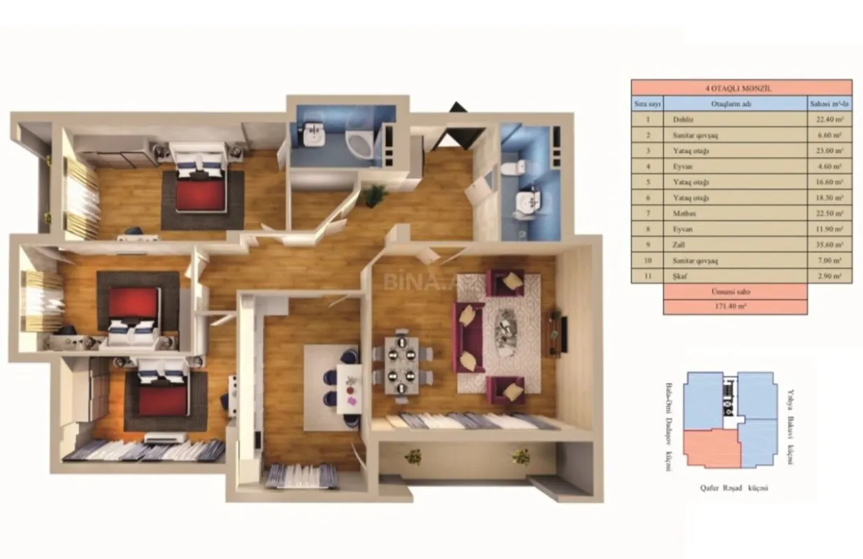 Satılır 4 otaqlı mənzil 172 m²