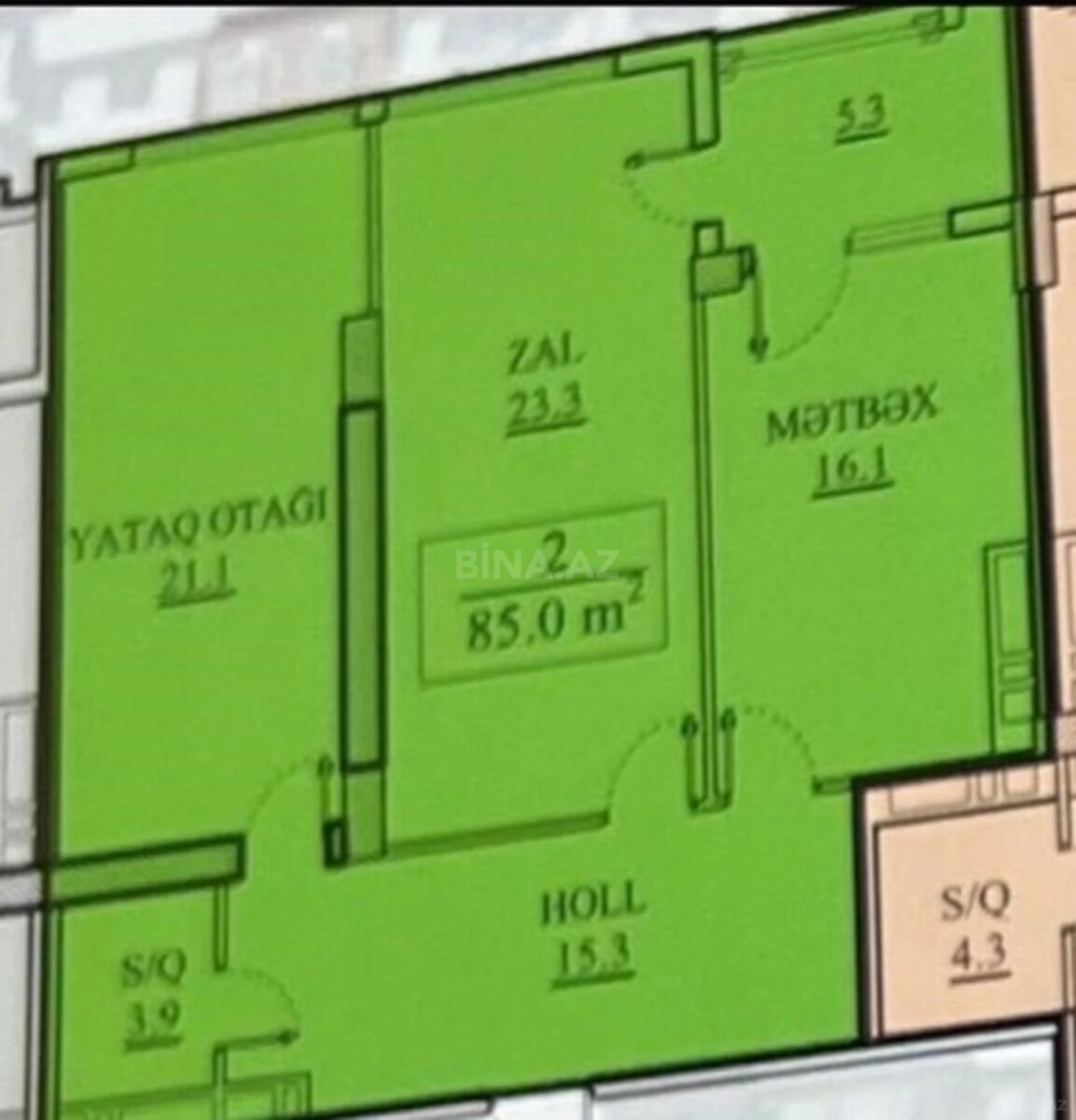 Satılır 2 otaqlı mənzil 85 m²