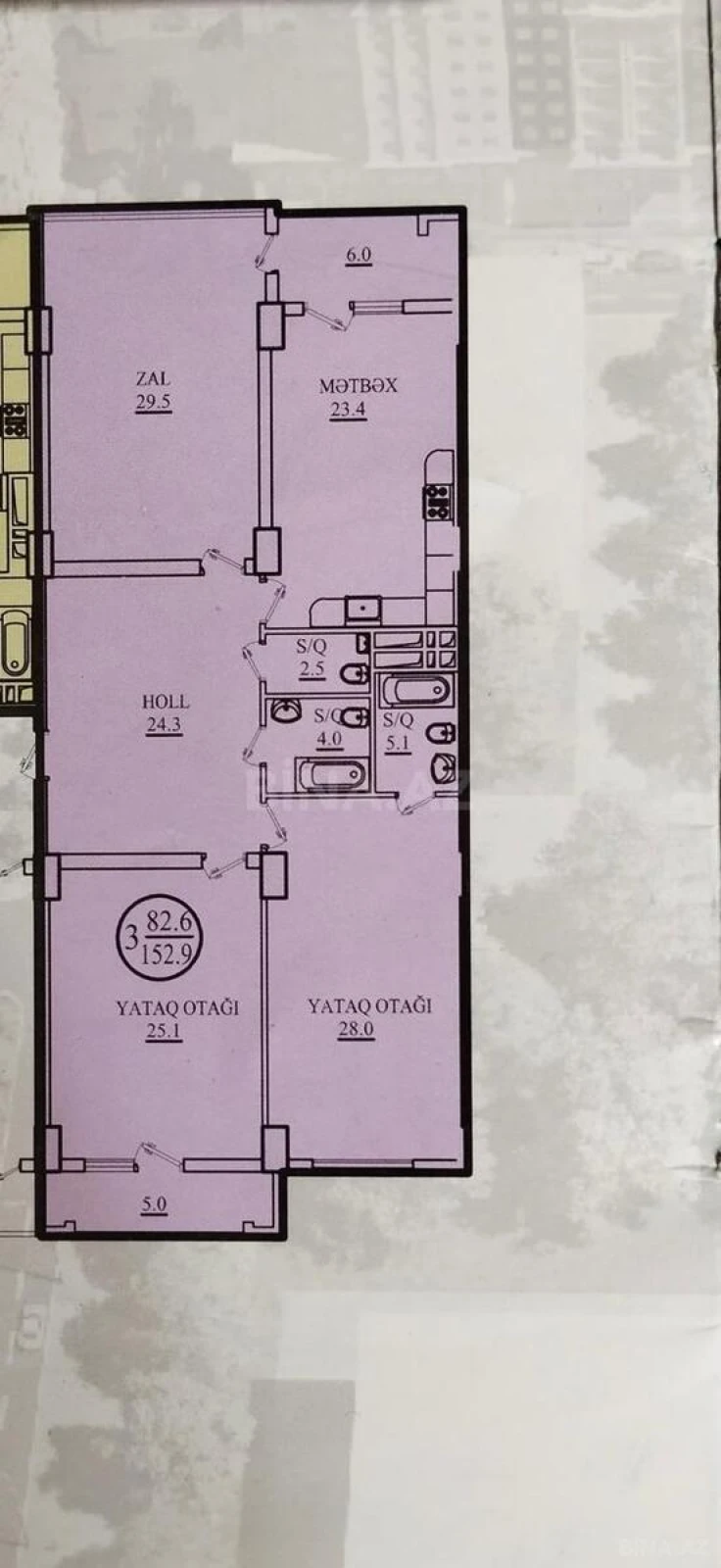 Satılır 3 otaqlı mənzil 155 m²