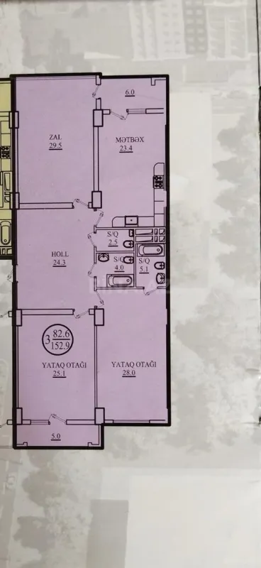 Satılır 3 otaqlı mənzil 155 m²
