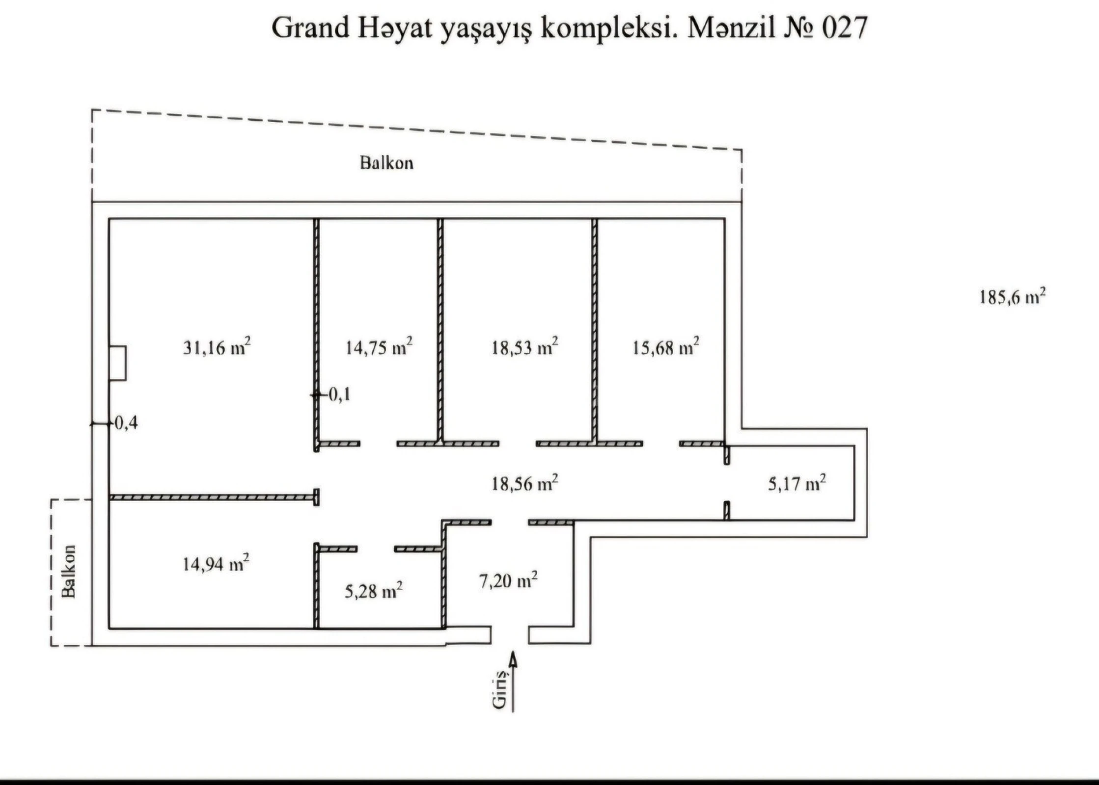 Satılır 4 otaqlı mənzil 186 m²
