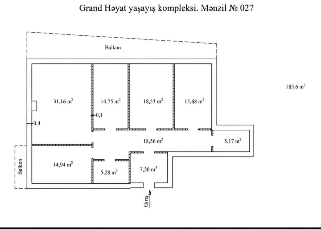 Satılır 4 otaqlı mənzil 186 m²