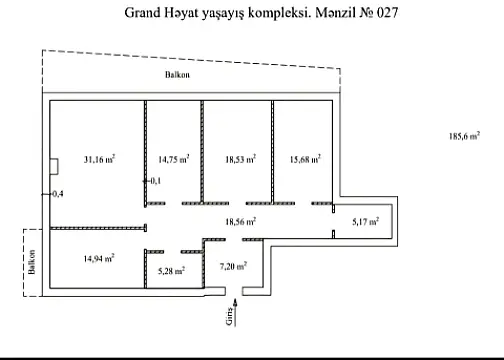 Satılır 4 otaqlı mənzil 186 m²