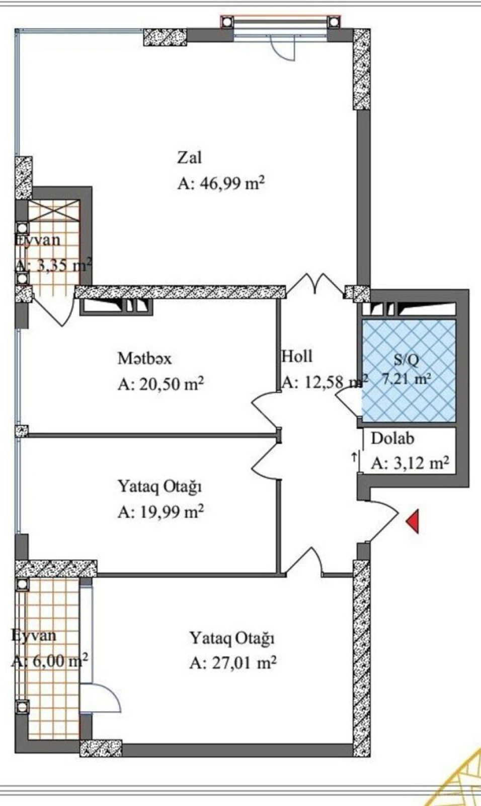 Satılır 3 otaqlı mənzil 146.7 m²