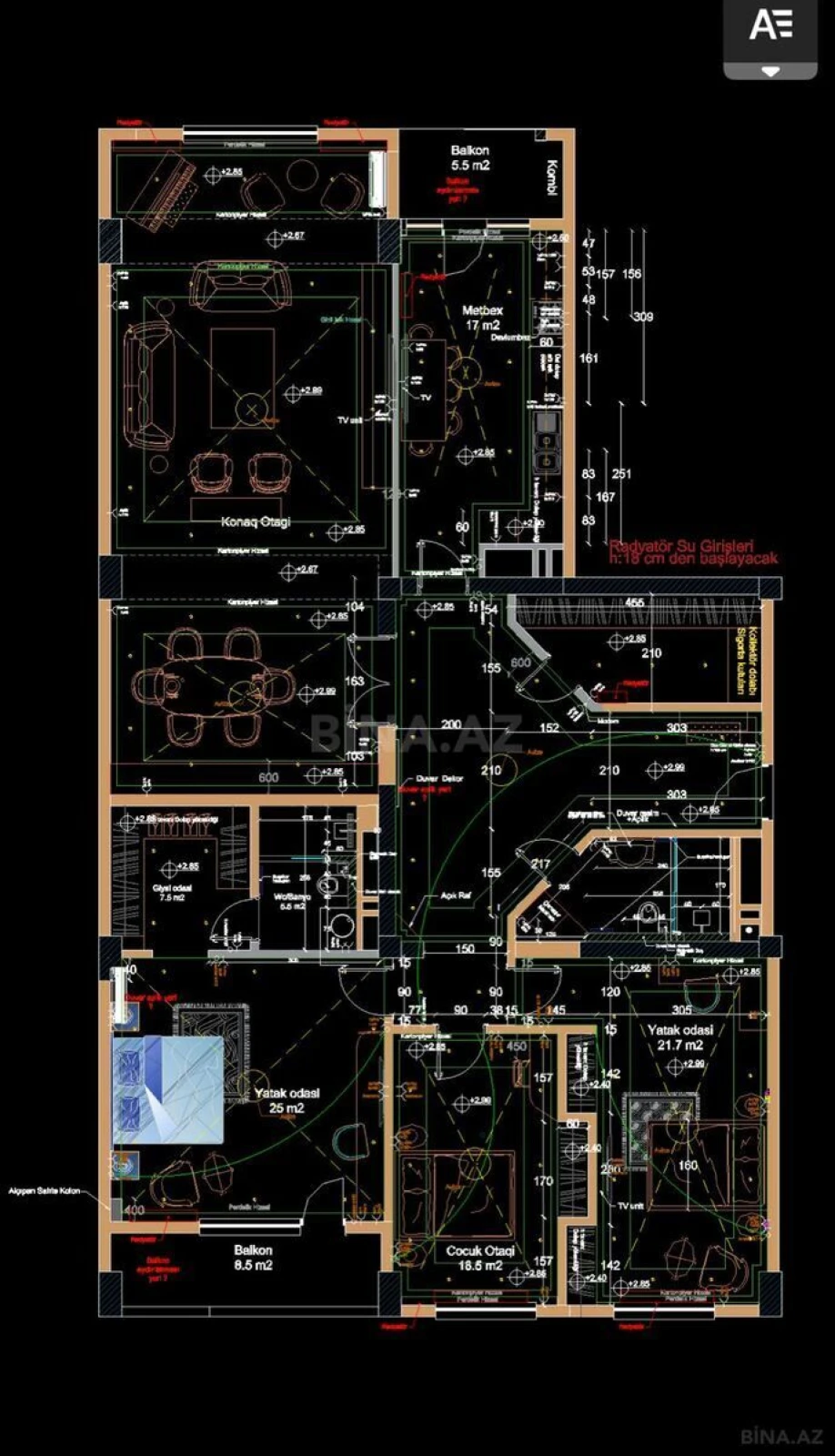 Satılır 4 otaqlı mənzil 275 m²