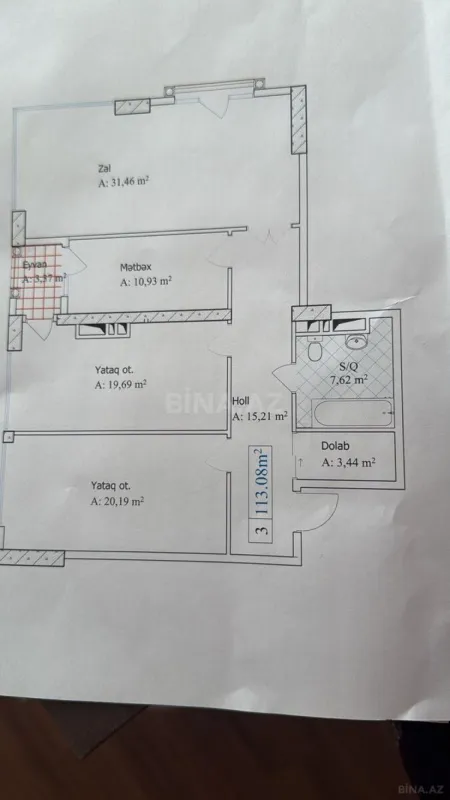 Satılır 3 otaqlı mənzil 113 m²