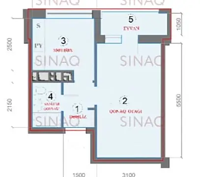 Satılır 1 otaqlı mənzil 45 m²