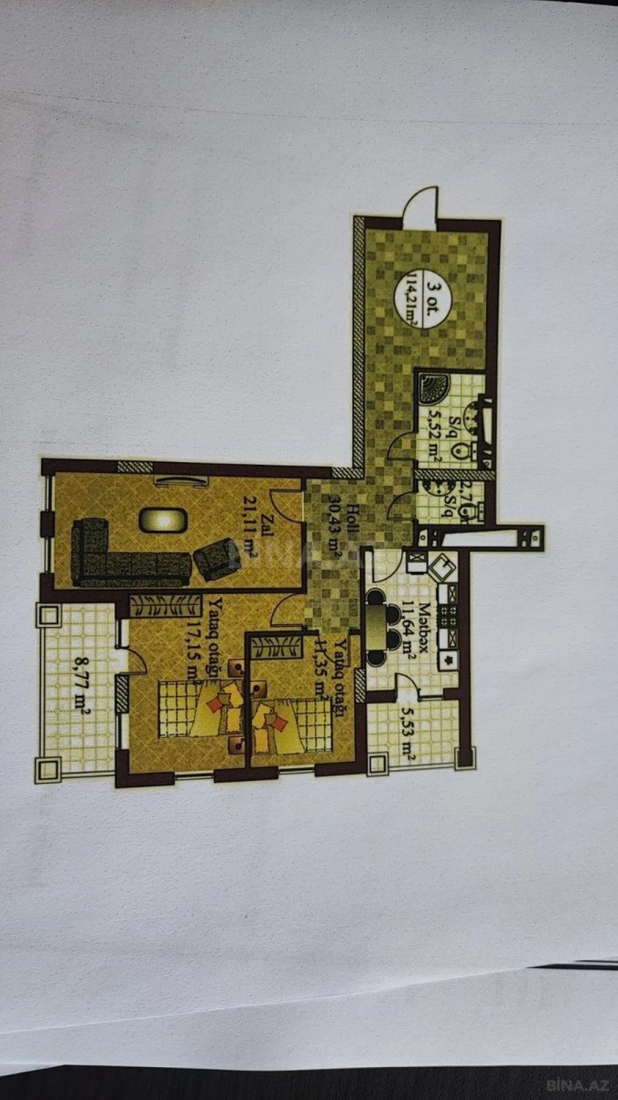 Satılır 3 otaqlı mənzil 114 m²