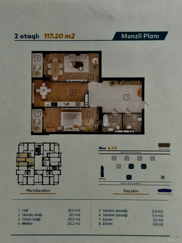 Satılır 3 otaqlı mənzil 117.5 m²