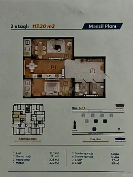 Satılır 3 otaqlı mənzil 117.5 m²
