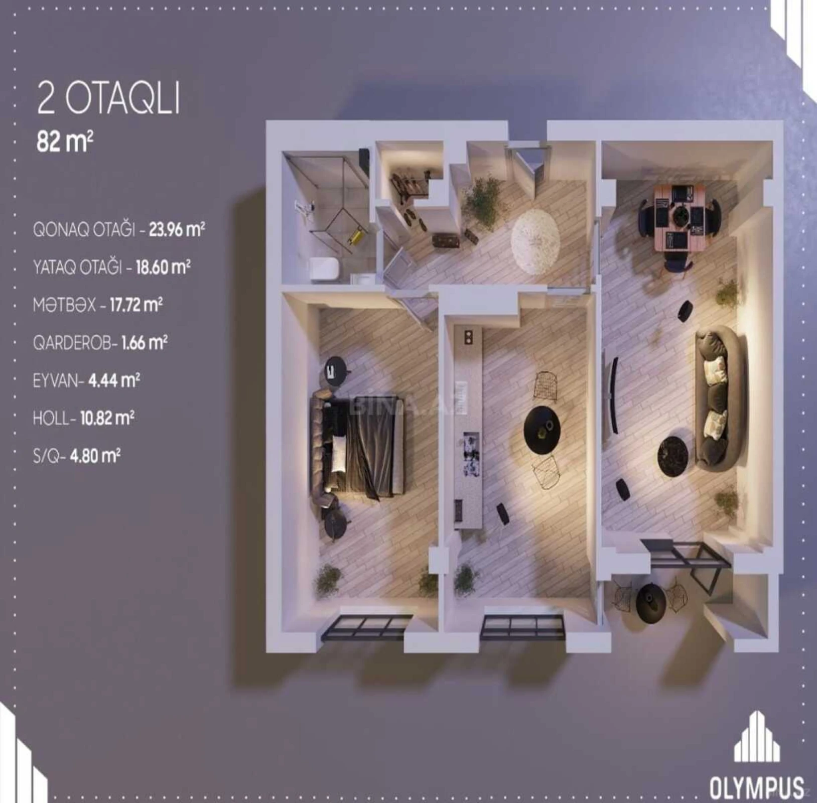 Satılır 2 otaqlı mənzil 82 m²