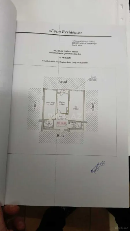 Satılır 2 otaqlı mənzil 90.6 m²