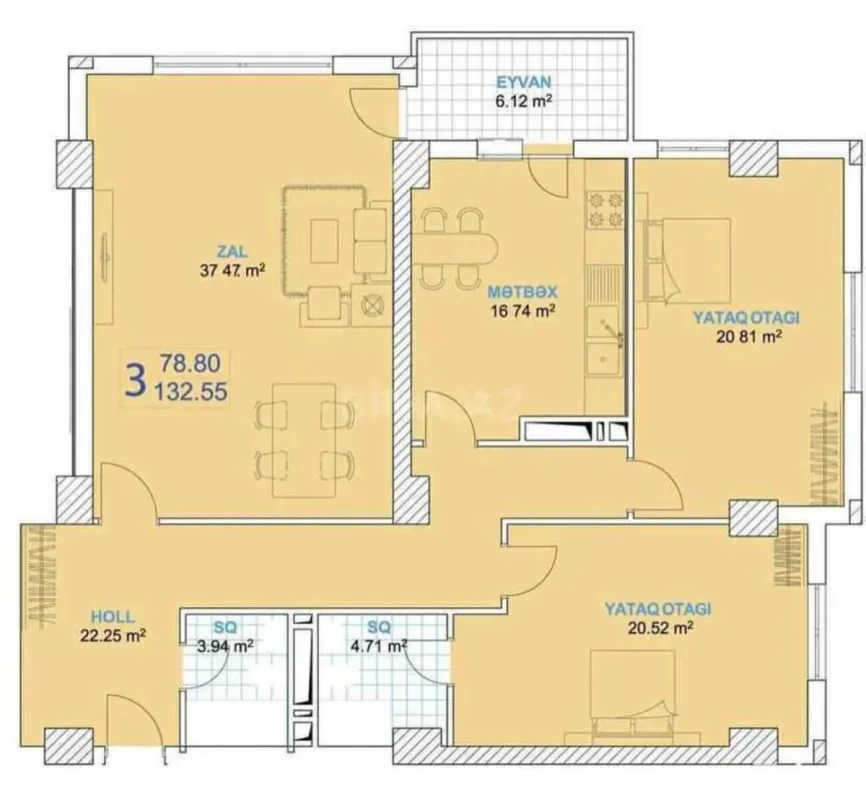 Satılır 3 otaqlı mənzil 133 m²