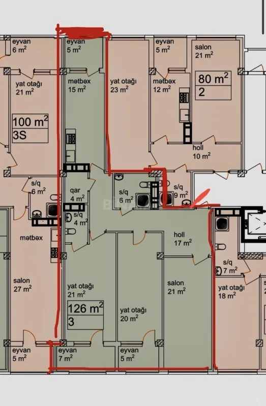 Satılır 3 otaqlı mənzil 126 m²