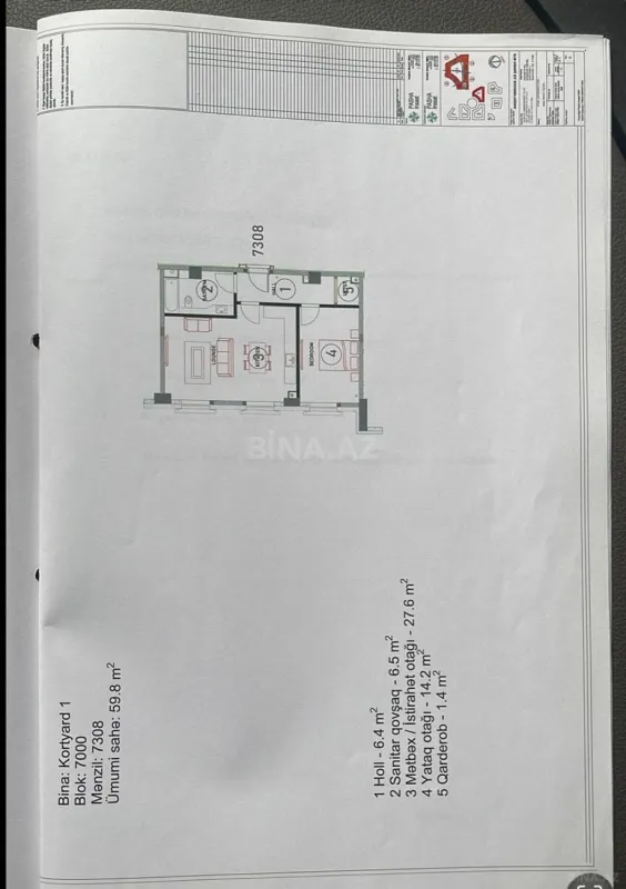 Satılır 2 otaqlı mənzil 60 m²