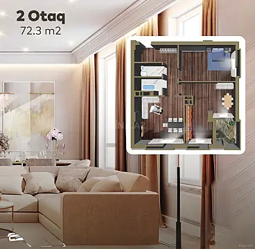 Satılır 2 otaqlı mənzil 72 m²
