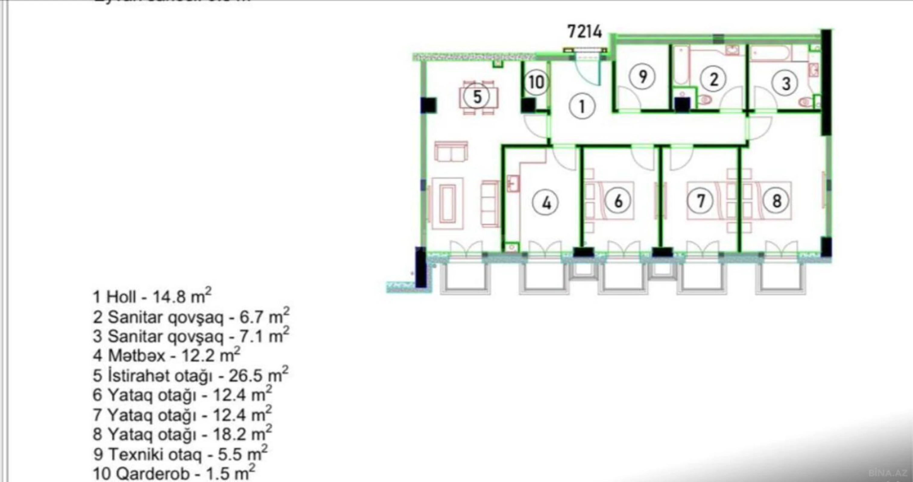 Satılır 3 otaqlı mənzil 143 m²