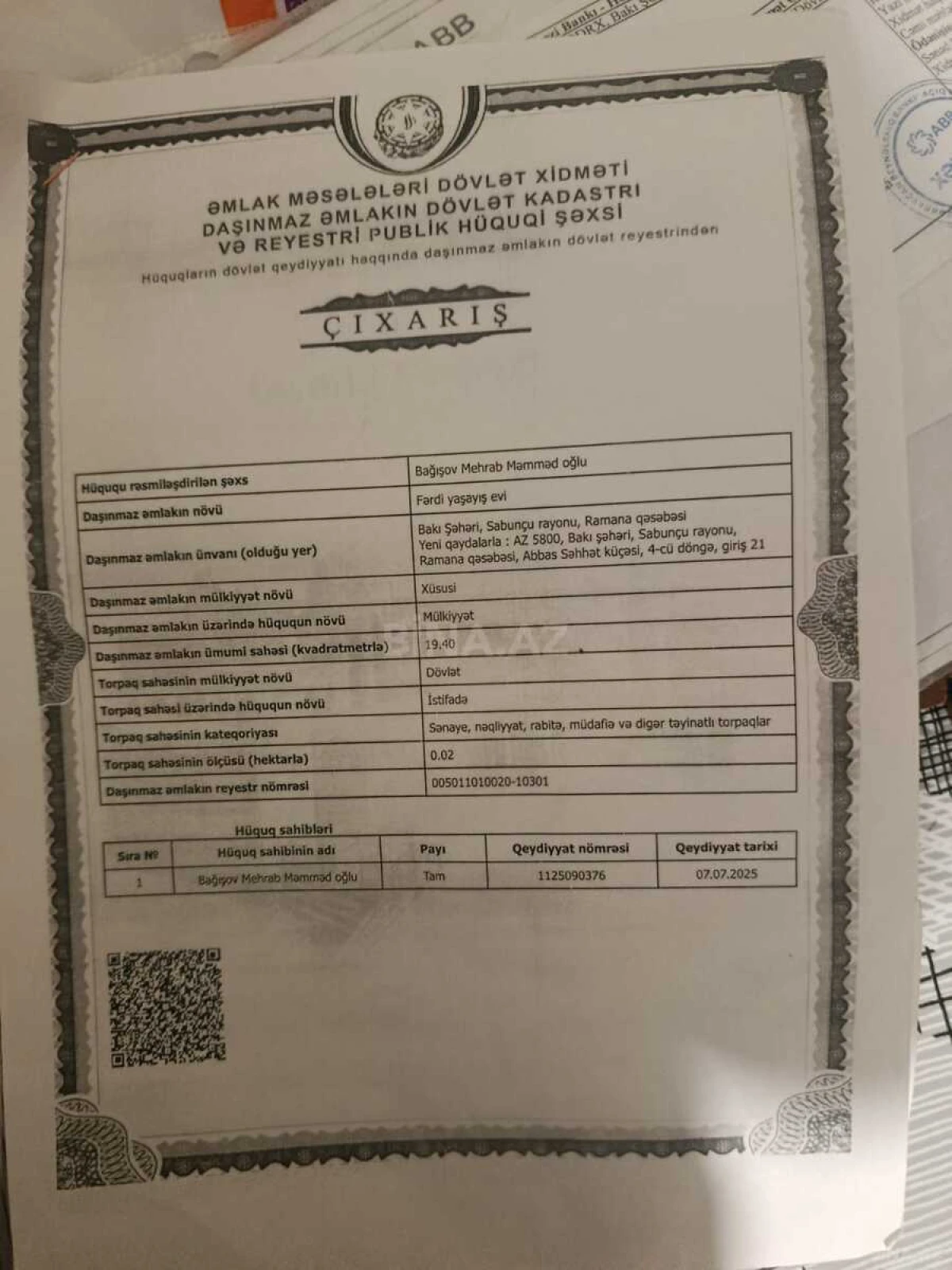 Satılır 2 otaqlı həyət evi 19.4 m²